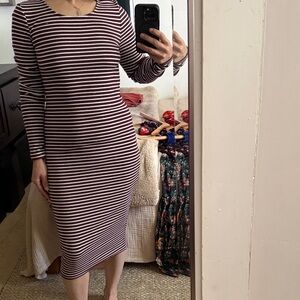 3/$25 Forever 21 Maroon and White Striped Long Sleeve Dress